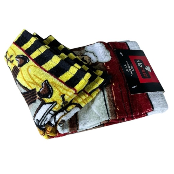 VIP Chef KitchenTowel Set Absorbent Cotton 2 Pieces Yellow Black 15 x 25 Inch - Picture 2 of 16